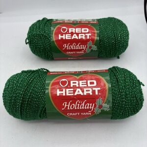 Red Heart Holiday Craft Yarn Skein 4 Med Worst 3002 Green Silver 4.5 oz Lot of 2